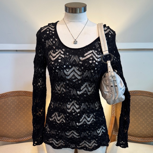 Eileen Fisher Tops - Eileen Fisher Elegant Black Open Knit Lace Women's Top, Fairy Grunge Goth, Wool